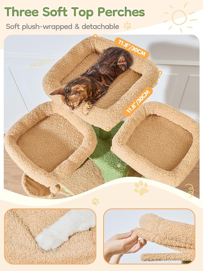 Taoqimiao 76-Inch Cat Tree XXL for Large Cats, Giant Cat Tower with Scratching Board, Extra-Large Metal Hammock, 3 Perches, 7 Sisal Posts, 2 Big Condos, Hanging Basket, Cactus, MS047T