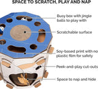 Furhaven Cardboard Hideout w/ Catnip for Indoor Cats, Ft. Scratching Pad, Ball Track, & Toys - Kitty Hideaway Corrugated Cat Scratcher House - Cat Print, One Size