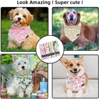 Summer Spring Dog Bandanas-4PCS Pink Green Orange Floral Printing Dog Scarf Bib Kerchief Breed for Girl Dogs Small XS Pets Gift