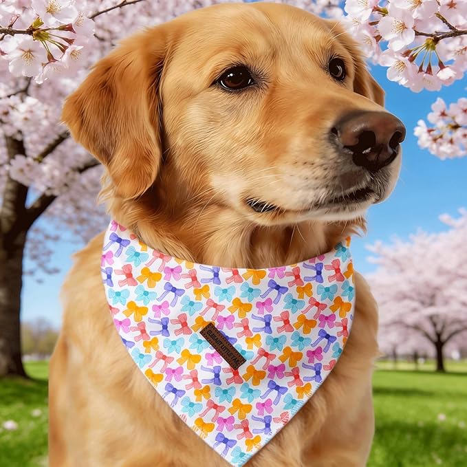 Elegant little tail Spring Dog Bandana, Cute Sailor Bow Washable Pink Dog Scarf Female or Male Square Bib Kerchief Scarf Adjustable Pet Bandana for Medium Large Dogs
