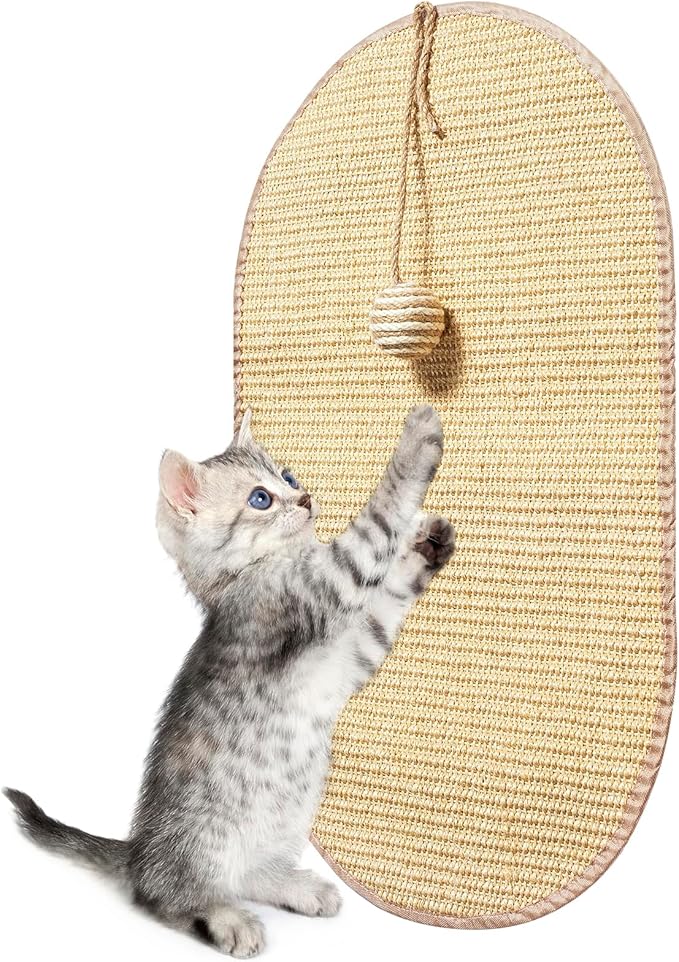 Natural Sisal Cat Scratch Pad, Wall Cat Scratch Board Mat, Summer Wear-Resistant Cool Mat, Anti Scratch Wall Sofa Protector (Sisal Primary Color, 23.6" L x 14.2" W, Elliptical, 1PC)