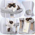 Hey-brother Cat Tree Tower, Scratching Posts with Removable Toys, Cozy Condo, Platform, Hammock, Sisal Scratch Board and Ball for Indoor Kittens, 41.3 Inches, Light Gray MPJ008SW