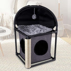 Goetland PVC Modern Cat Condo Cat House Cat Tree Small Cat Tower Bed Scratching Post Dangling Ball Hole for Kitty Indoors Cat Gray