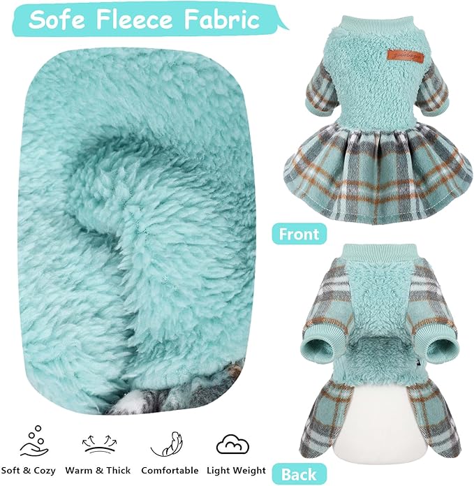 Dog Sweater Dog Winter Clothes for Small Dogs Boy Girl Fall Puppy Dress Warm Fleece Chihuahua Yorkie Teacup Doggie Sweaters Dresses Doggy Sweater for Small Dogs Girl Cat Outfits, Green Plaid, XS