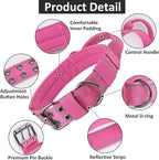 Tactical Dog Collar with Control Handle, Military Adjustable Pet Collar Reflective Heavy Metal Buckle Dog Collar, Soft Nylon Training Collar for Medium Large Dogs (Rose Red, Medium)