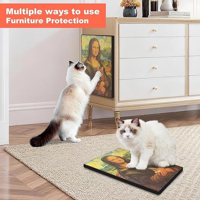 Art Cat Scratching Pad,Wall Scratcher for Indoor Cats - 16.54x11.81x1.18 Inches, Double-Sided Use, Cat Cardboard Scratcher Fits All Breeds & Sizes, Easy to Install,Cat Gifts