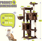 WEEWAY 63in Cat Tree Tower for Indoor Cats, Multi-Level Activity Center with Unique Feline Ear-Style Perch, 2 Cozy Condos, Climbing Ladder, Sisal Scratching Posts, Hanging Balls, Leopard Print