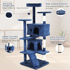 Cat Trees Towers for Large Cats, Cat Houses & Condos with Scratching Posts, Cat Bed Cave, Climbing Ladder, Pompoms, 54", Navy Blue