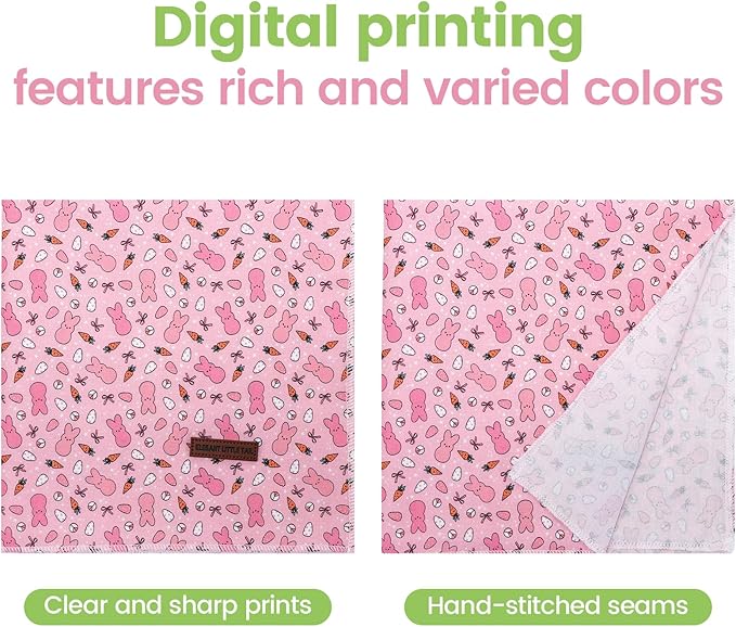 Elegant little tail Easter Dog Bandana, Bunny with Flower 1PC Washable Dog Scarf Female or Male Square Bib Kerchief Scarf Adjustable Pet Bandana for Medium Large Dogs