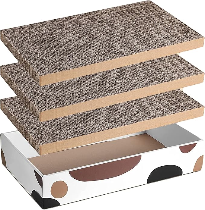 3 Packs Cat Scratcher Pad with Cat Box,Durable Cat Scratcher Cardboard Refill,3 in 1 Recyclable Cardboard Cat House Suitable for Cats to Rest,Grind Claws and Play,Reversible Scratch Box 17"x10"