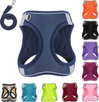 Dog Harness with Leash Set, No-Pull Step-in Reflective Pet Harness with 1 Leash Clips, Adjustable Soft Padded Easy Walk Dog Vest for Small Medium Large Dogs, Cats(Dark Blue, XXSmall)