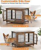 Dog Crate Furniture with Cushion, Wooden Dog Kennel Indoor with Double Doors, Dog Cage with Wheels, Dog House Side End Table for Small Medium Dogs up to 45 lb, 32.5” L, Rustic Brown