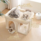 Heybly Cat Tree, 14 inch Cat Tower with Large Perch Bed and Cat Condo for Indoor Cats Large Adult, Cat House with Scratching Posts and Interactive Spring Balls for Your Kittens, Beige HCT203SM