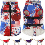 Dogcheer Dog Winter Coat, American Flag Dog Jacket with Harness, Adjustable Puppy Coat with Zipper, Waterproof Pet Fleece Jacket Snowsuit for Small Medium Large Dogs - US Flag XL