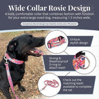 Lucky Love Dog Wide Dog Collar - Adjustable, Durable, Soft Webbing, & Comfortable 1.5 inch Wide Collar with Strong Buckle for Dogs Male and Female with Strong Buckle - Rosie, X-Large