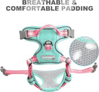 BARKBAY No Pull Dog Harness Front Clip Heavy Duty Reflective Easy Control Handle for Large Dog Walking(Cool Mint & Baby Pink,L)