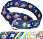 Thick Martingale Collar for Large Dogs - 1.5 Inch Blue Space Pattern No Pull Escape Proof Dog Collar, Adjustable Comfort Training Collar for Medium, Large & XL Dogs(Space XL)