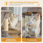 71.2 Inches Tall Cat Tree for Large Cats, Multi-Level Cat Tower with 2 Cozy Condos, Super Large Top Perch, 3 Hammocks, Sisal Scratching Posts and 2 Pompoms, Grey