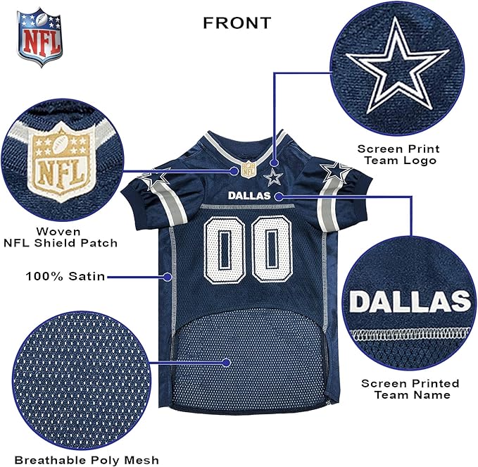 Pets First NFL Dallas Cowboys Dog Jersey, Size 3X-Large, Football Shirt Costume for Pet, Dog Sports T-Shirt, NFL Team Clothing for Cats, Licensed Pet Apparel Available in 7 Sizes and 32 Teams