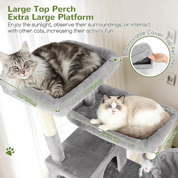 Globlazer Heavy Duty Cat Tree, 81 inch Extra Large Cat Tree for Indoor Cats Large Adult, Sturdy Cat Tower with 8 Scratching Post, 2 Cat Condos, 2 Platform, S81C, Light Grey