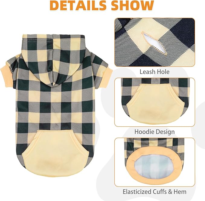 KOOLTAIL Plaid Dog Hoodie Pet Clothes Sweater with Hat and Pocket for Small Medium Large Size Dogs, Soft Winter Warm Dog Cold Weather Coat, Fleece Fall Dog Hooded Sweatshirt for Puppy Cats,BeigeXL/XXL