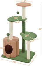 Topeakmart Cat Tree, 42in Pumpkin Cat Tower with Spring Teasing Ball and Leaf Shape Design, Cute Cat Tree with Natural Sisal Scratching Posts, Platform, Condo for Indoor Cats, Green & Brown