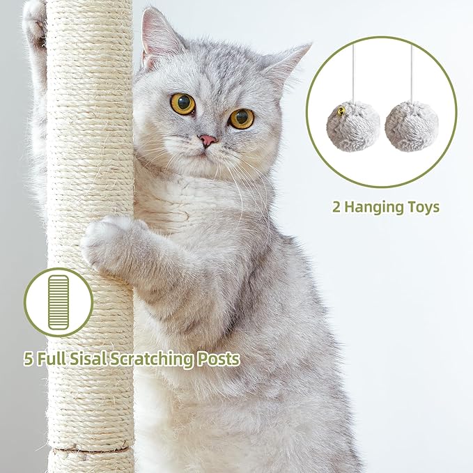 Cat Tree Tower Scratching Post for Indoor Large Cats, Small Cat Tree with Big Perch Bed, 28in Tall Trees House with Condo Cave, Toy Balls, Modern Climbing Furniture Platform for Kitten (Green)