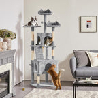 Topeakmart 72in Cat Tree for Indoor Cats, Multi-Level Cat Tower Cat Condo with Scratching Posts, 3 Perches, Cat Furniture Activity Center Play House for Cats Kitten, Light Gray
