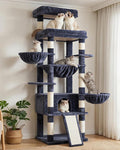 Hey-brother Cat Tree Tower, Scratching Posts with Extra Large Platform and Basket, Specious Condo, 2 Cozy Hammocks, Scratch Board for Indoor Adult Cats, Maine Coon 71.7 inches, Smoky Gray MPJ080G