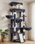 Hey-brother Cat Tree Tower, Scratching Posts with Extra Large Platform and Basket, Specious Condo, 2 Cozy Hammocks, Scratch Board for Indoor Adult Cats, Maine Coon 71.7 inches, Smoky Gray MPJ080G