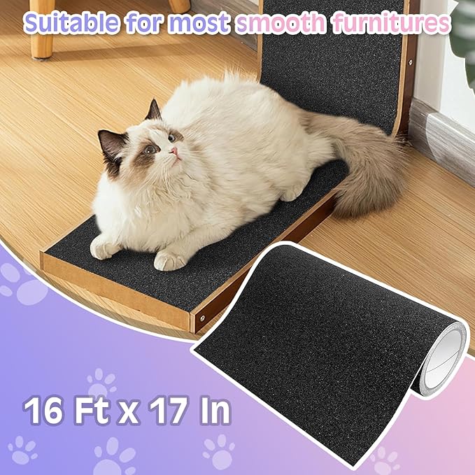 BNOSDM Self-Adhesive Dog Nail File Scratcher Emery Paper Cat Nail Scratch Board Replacement Sandpaper, Cuttable Pet Furniture Scratching Pad Protector for Door and Wall (17in*16ft, Black)