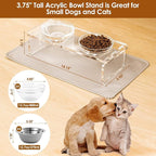 Elevated Dog & Cat Bowls – 3.75” Acrylic Raised Pet Feeder Stand with 2 Stainless Steel & 2 Glass Bowls – Food & Water Dish Set for Puppy/Small Dogs & Cats