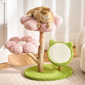 797Audio Natural Wood Flower Cat Tree, Modern Cat Tower with Real Solid Wood Branch, Luxury Aesthetic Cat Tree with Scratching Post, Scratch Pad, Cat Tree Tower for Indoor Large Adult Cats, Baby Pink