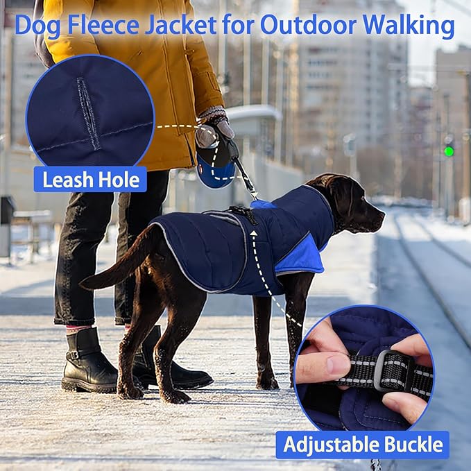 MIGOHI Waterproof Dog Winter Coat - Thick Dog Fleece Jacket with Reflective Strips, Warm Winter Snowsuit Sweater for Small Dogs,Machine Washable,French Bulldog,M,DarkBlue