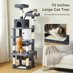 PAWZ Road Large Cat Tree, 72 Inches Cat Tower for Large Cats, Cat Condo with Sisal-Covered Scratching Posts and Pads, 2 Padded Perch, Dual Condo and Basket for Indoor Cats-Dark Gray