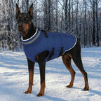 Mklhgty Dog Coat with Harness Built-in, Waterproof Reflective Fleece Lined - Warm Windproof Winter Jacket with Back Zipper, Cold Weather Snow Dog Coats - Blue - L