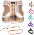 PUPTECK Dog Harness and Leash Set for Small Medium Dogs No Pull Step-in Soft Mesh Puppy Cat Vest Harnesses Reflective at Night, Plaid Pattern Beige L