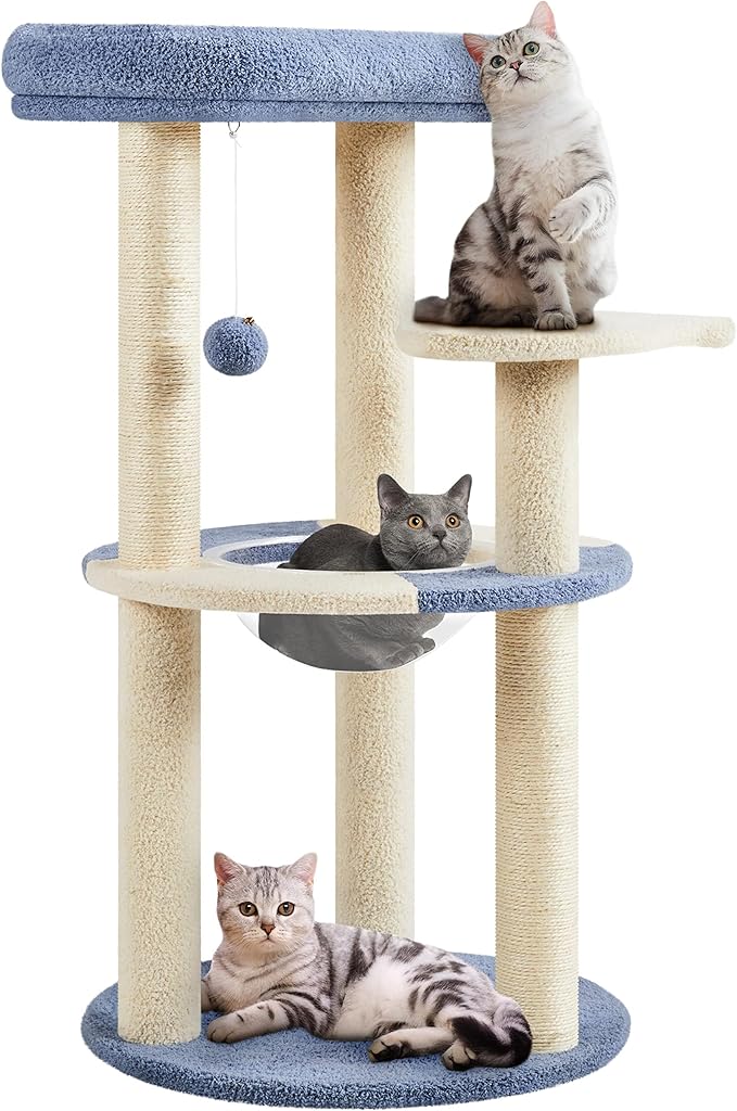 Yaheetech Cat Tree, 35.5in Cat Tower for Indoor Cats, Cat House with Scratching Posts & Padded Perch & Space Capsule, Cute Kitten Tree, Pet Furniture for Kittens, Blue/Beige
