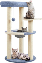 Yaheetech Cat Tree, 35.5in Cat Tower for Indoor Cats, Cat House with Scratching Posts & Padded Perch & Space Capsule, Cute Kitten Tree, Pet Furniture for Kittens, Blue/Beige