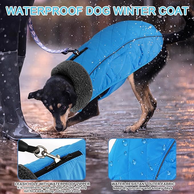 Doglay Dog Coat, Waterproof Dog Jacket Pet Winter Coat for Cold Weather with Thicken Furry Collar, Reflective Puppy Winter Jacket Warm Fleece Lining for Small Medium Large Pets