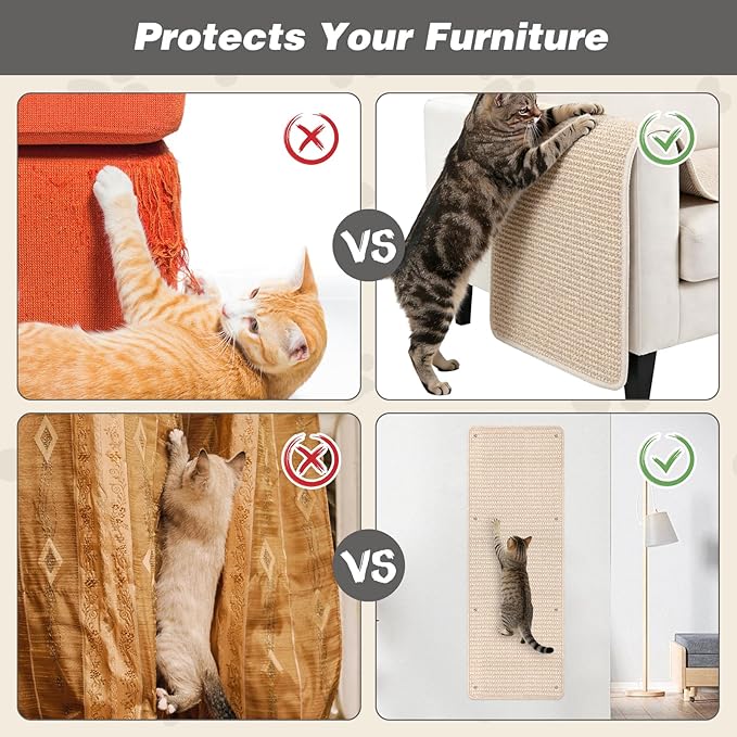 FHTONGE 39.4x15.8 Thickened Cat Wall Climbing Carpet with 16 Fixed Nails, Extra Large Tall Cat Scratch Pad for Wall, Wall Mounted Climbing Cat Scratcher for Furniture Couch Sofa Protector(Oat Color)