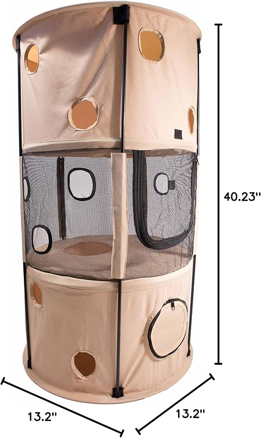 PET LIFE 'Climber-Tree' Play-Active Travel Collapsible Lightweight Kitty Cat Tree House Lounger, One Size, Khaki