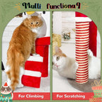 KAMABOKO Christmas Cat Tree Cat Tower with Cat Condos, 64.2" Multi-Level Top Perches, Sisal Ramp Scratching Posts, Cozy Basket, Hammocks, Large Cats Pet Activity Structure