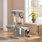 Yaheetech Cat Tree, Multi Level Climbing Tower for Indoor Cats, Pet Activity Center Scratching Post Indoor Furniture Bed with Basket for Kittens, Light Gray