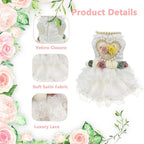 Luxury Pearl Dog Wedding Dress,Dog Rose Love Heart Dress,Pet Bride Costume Formal Apparel for Small Dogs (White, Small)