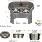 Neater Feeder Deluxe Mess-Proof Elevated Dog Bowls for Medium Dogs (19–40 lbs), 2 Height Adjustable (10” & 12.5”) No-Spill Raised Dog Bowl Stand w/Slow Feed Bowl for Food, Made in USA, Grey