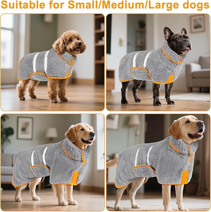 Bienbee Dog Bathrobe, Quick Drying Super Absorbent Dog Robes for After Bath, Warm Keeping Dogs Towel, Dogs Bath Supplies, Gray XL
