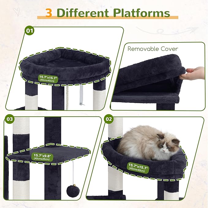 Cat Tree for Large Adult, 71.7'' Tall Cat Tower for Indoor Cats, Sturdy Heavy Duty Cat Tree Tower for 20 lbs+Cats, 3 Big Cat Condos, 10 Scratching Posts, 3 Platforms, Drak Gray GCT036G