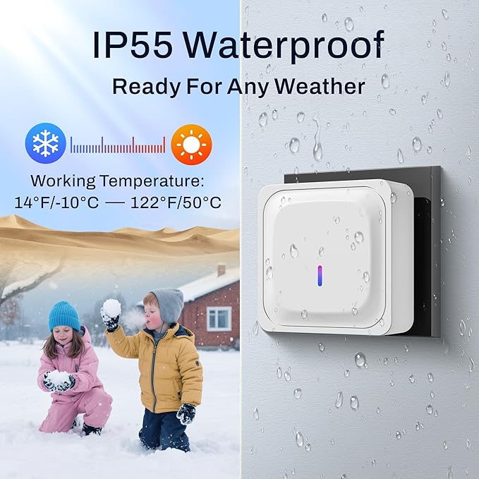 BN-LINK Wireless Doorbell with 2 Buttons, Mini Waterproof Door Bell Easy Installation, 1000Ft Range, Adjustable Volume & 58 Chimes, LED Flash, Perfect for Homes, Offices, Apartments (White)