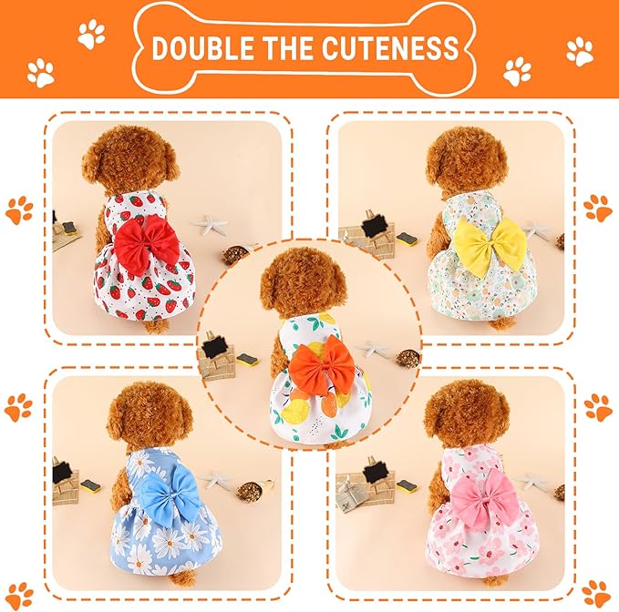 TAPBULL Dog Dresses, Fashionable Pet Dog Clothes, Cute Cat Birthday Dress Outfit (Orange/Red/Yellow/Blue/Pink 5-Pack), Medium